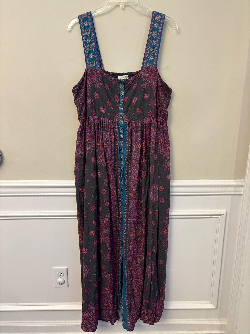 NATURAL LIFE Charcoal Maxi Dress with Magenta Paisley and Teal Accents
